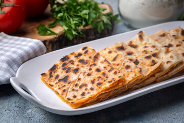 Traditional delicious Turkish food; Potato Pie (Turkish name; patatesli gozleme - gozleme)