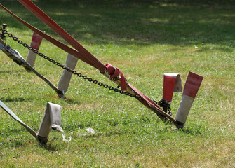 Ground pegs for fixing a circus tent. Selective Focus, no people