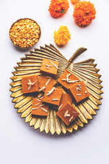 Besan burfi or Mohanthal roasted barfi - an indian sweet