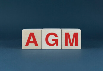 Cubes form the word AGM. Concept of Annual General Meeting and Business