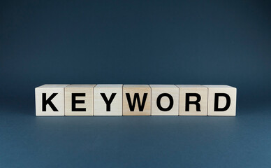 Cubes form the word Keyword. Concept of Keyword, seo and search