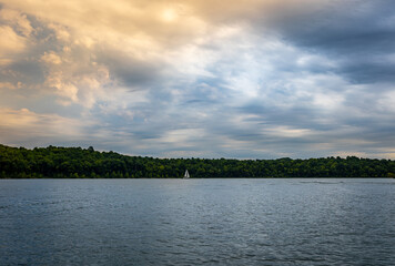Sailboat near shore of Taylorsville lake in Central Kentucky