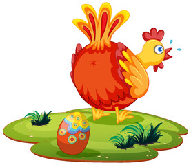 Cute chicken laying eggs