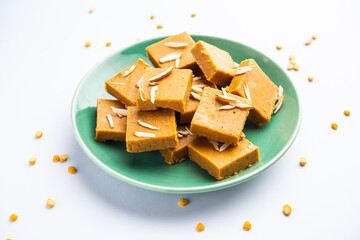 Besan burfi or Mohanthal roasted barfi - an indian sweet