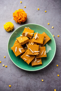 Besan burfi or Mohanthal roasted barfi - an indian sweet