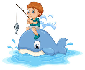 Cute boy riding on whale