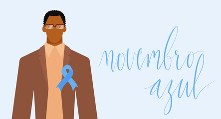 Novembro Azul translation Blue November for men health issues awareness. Vector banner template.