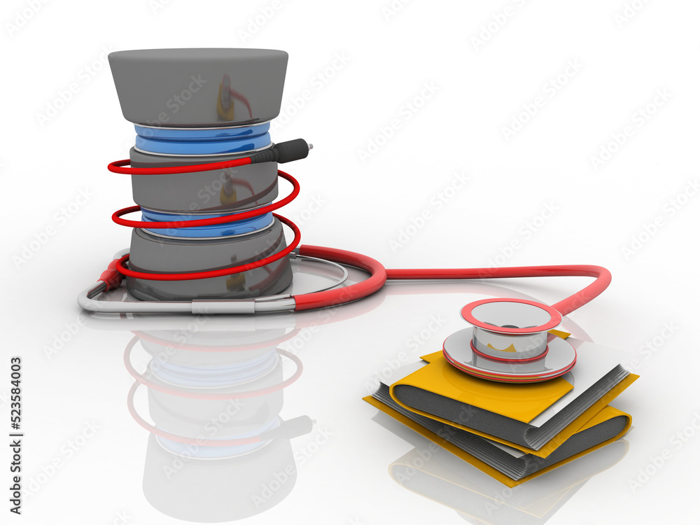 Poster 3d rendering folder connected to database connected stethoscope