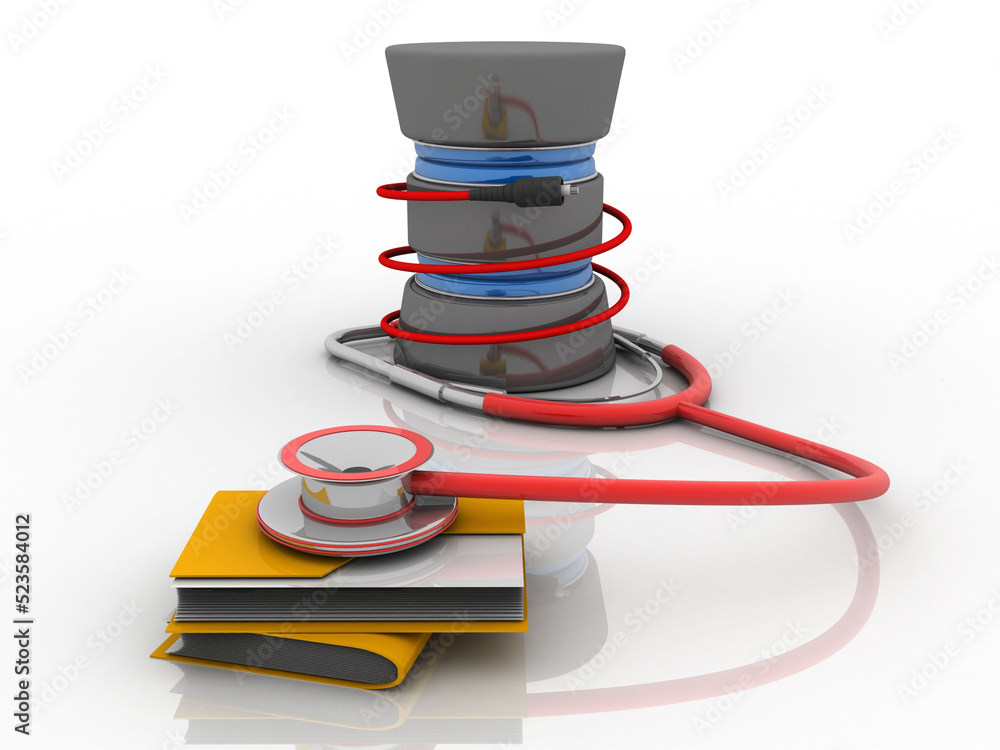 Poster 3d rendering folder connected to database connected stethoscope