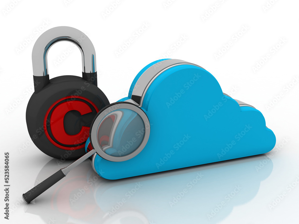 Aufkleber 3d rendering technology cloud computing with lens near copyright lock