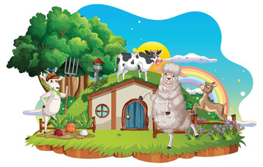 Farm animal at hobbit house on white background