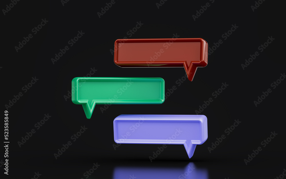 Poster blank message chat sign on dark background 3d render concept for group communication