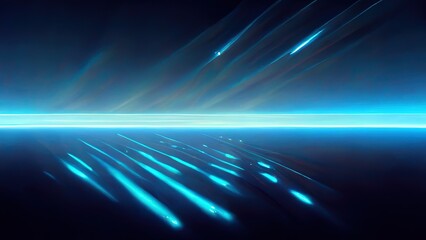 Blue rays of light. Neon blue color into space. Movement technology background. Abstract wallpaper. 4k. Light blast.
