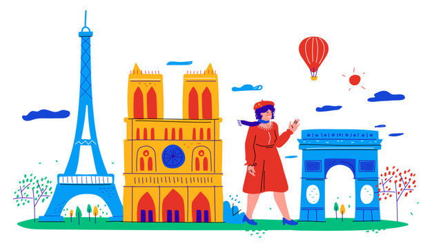 The main attractions of France - flat design style banner