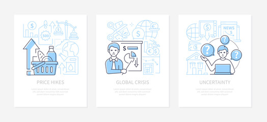 Price hikes and global crisis - line design style banners set