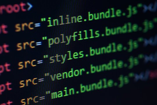 Javascript lines of code into a library for website application. Script language in a software developed for internet
