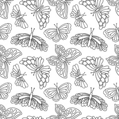 Vector seamless pattern with hand drawn outline butterfly illustration for coloring page, fabric, textile, background, wallpaper, wrapping paper