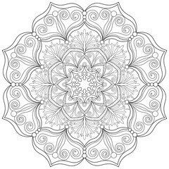 Colouring page, hand drawn, vector. Mandala 71, ethnic, swirl pattern, object isolated on white background.
