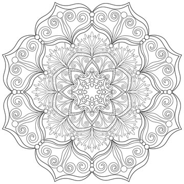 Colouring page, hand drawn, vector. Mandala 71, ethnic, swirl pattern, object isolated on white background.