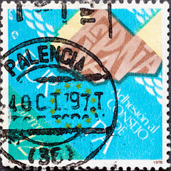 SPAIN - CIRCA 1978 : a postage stamp from Spain, showing the European stars on the occasion of...