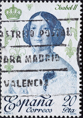 SPAIN - CIRCA 1978: a postage stamp from Spain, showing a portrait of Queen Isabella II of the...