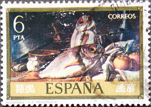 Spain - CIRCA 1976: a postage stamp from Spain, showing the painting of Fish and Oranges. Circa 1976