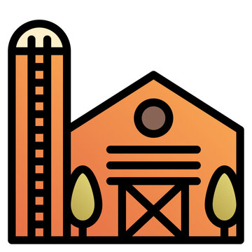 recommend clip art: barn and silo black outline filled color icon