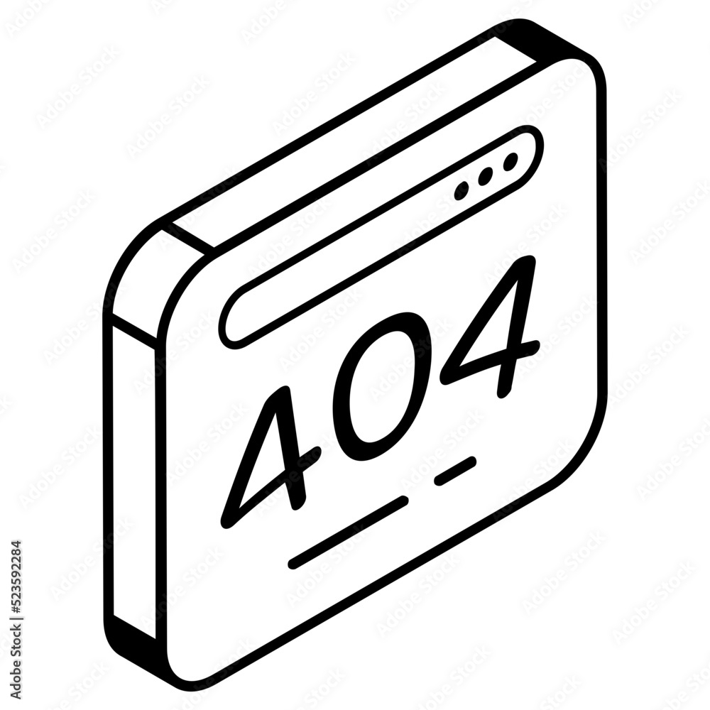 Poster an editable isometric icon of error 404, website error