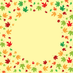 Naklejka na ściany i meble yellow autumn background with bright maple leaves and center frame - vector template
