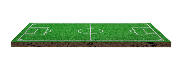 Green grass soccer or football field isolated on transparent background - PNG format.