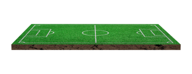 Green grass soccer or football field isolated on transparent background - PNG format.