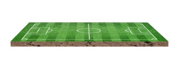 Green grass soccer or football field isolated on transparent background - PNG format.