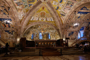 Lower basilica of Saint Francis of Assisi (basilica inferior di San Francesco in Assisi) Italian gothic styled church in the ancient town of Assisi, Umbria, Italy
 - obrazy, fototapety, plakaty