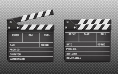 Fototapeta na wymiar Movie clapboard mockups set realistic vector illustration isolated transparent.