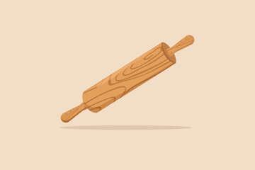 Wooden rolling pin. Kitchen appliance concept. Flat vector illustration isolated.