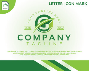 Green eco logo with letter G template design