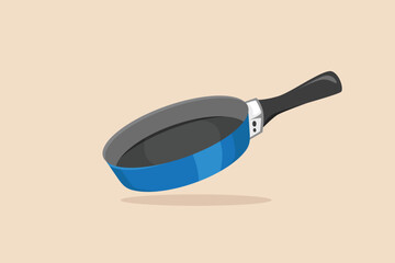 Blue teflon skillet. Kitchen appliance concept. Flat vector illustration isolated.