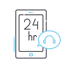 24 hour call mobile service line icon, outline symbol, vector illustration, concept sign