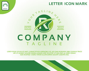 Green eco logo with letter R template design