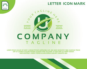 Green eco logo with letter U template design