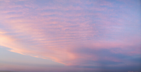 pink blue sky with cirrus clouds at the moment of gentle sunset, abstract background
