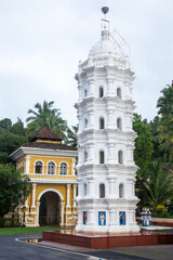 Massive pillar call "Deepastambha" used for lighting oil lamps during festivals at Shree Ramanthi Temple Goa, India.