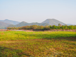 Fototapeta premium empty ground at meadow lakeside.