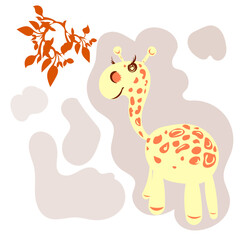 Cute cartoon giraffe with tree leaves 