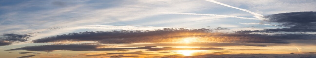 View of Cloudscape during a colorful sunset or sunrise. Taken in California, United States. Nature Background. Panorama