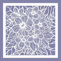 Template for laser cutting. Postcard layout with flowers. For weddinig invitation design, congratulations, menu, decve panels. For utting from any material. Vector