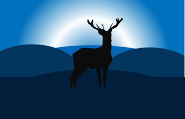  Animal deer Silhouette Moonlight Vector Illustration