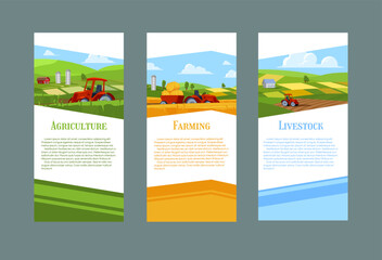 Set of flyer or brochure templates about agriculture, farming and livestock flat style