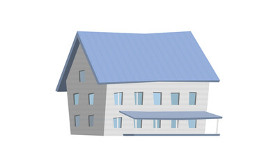 Wooden building exterior, rural house in the countryside, flat vector illustration isolated on white background.