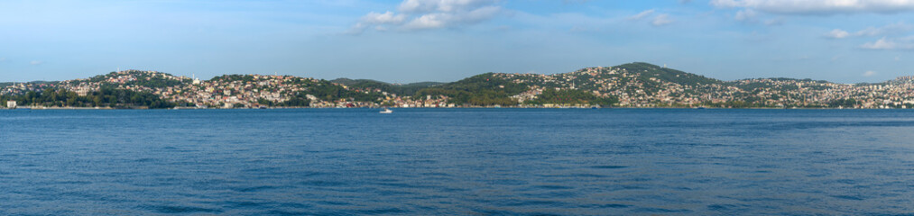 Fototapeta na wymiar Istanbul Bosphorus Asia Panorama Turkey. Bosporus Strait is a natural strait.